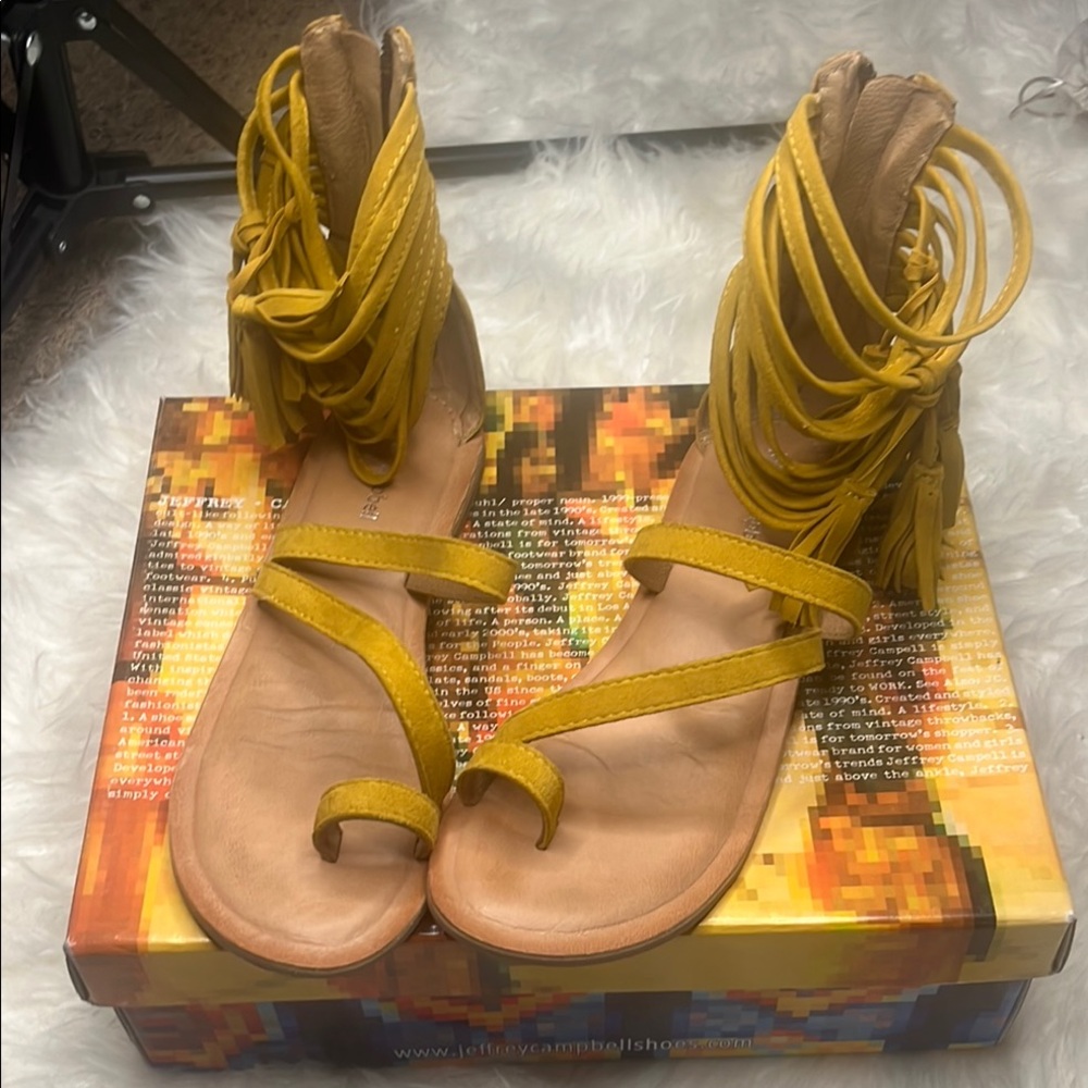 Jeffrey Campbell Mustard Suede Fringe Sandals